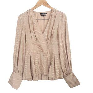 Something Navy Women XS Blouse V-Neck Bishop Sleeve Light Tan Taupe Elegant Chic